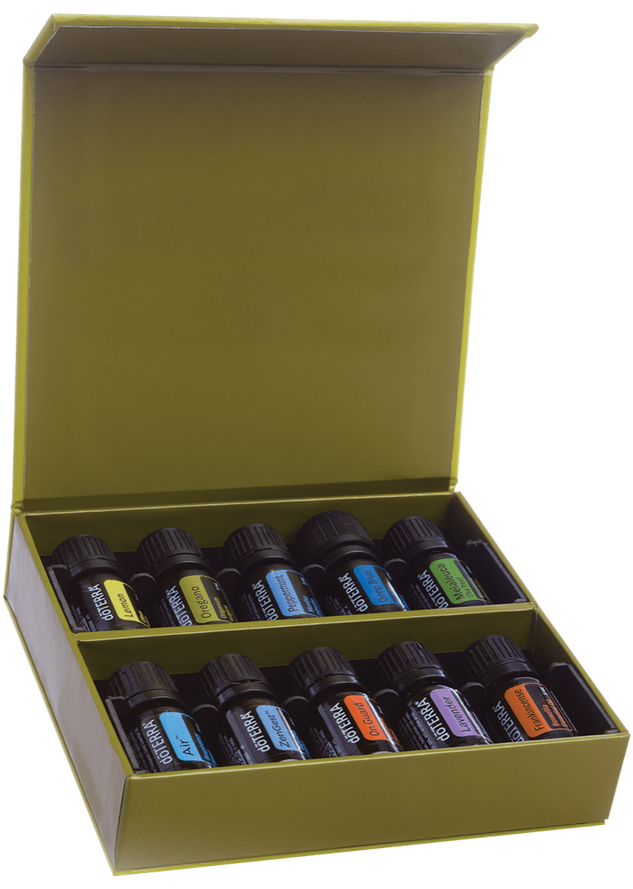 Family Essentials Enrolment Kit van dōTERRA met tien flesjes essentiële olie en blends